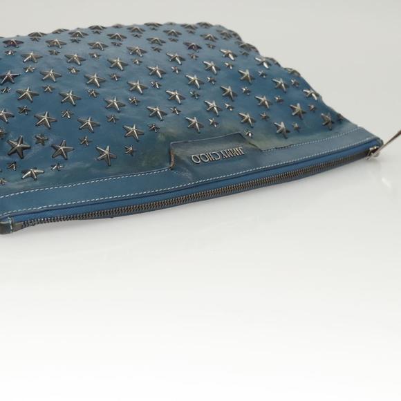 Jimmy Choo Studs Clutch Bag Leather Blue Silver Auth BA2456